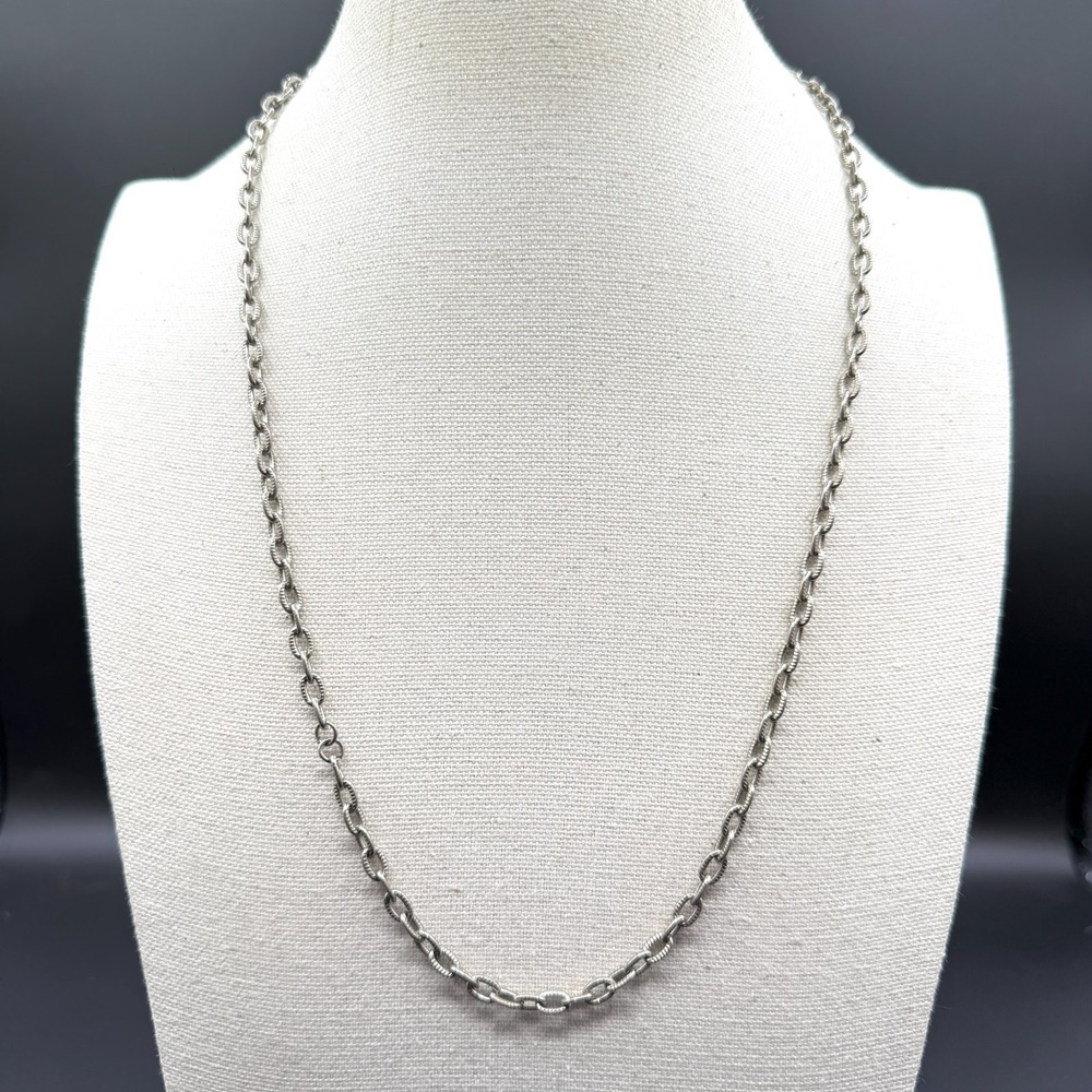 Silver Tone Textured Oval Link Chain Necklace Minimalist Layering Everyday Gift